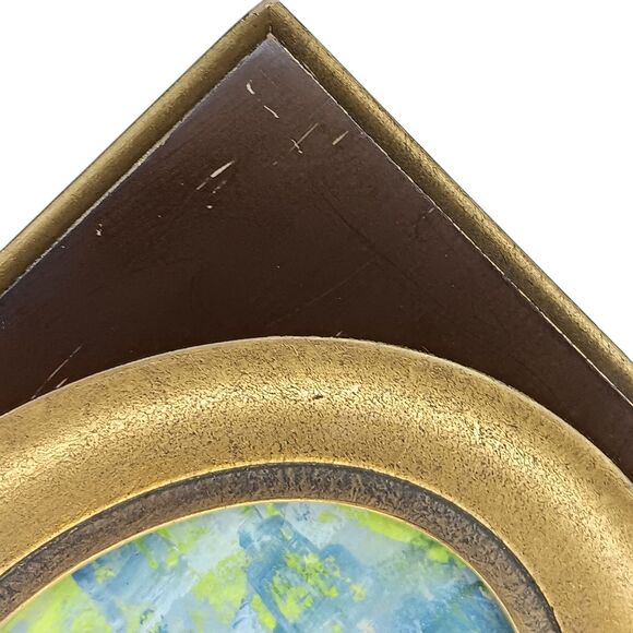 VTG 1963 Miniature Portrait Of Woman In Yellow Dress Blue Background Gold Frame - Picture 10 of 13